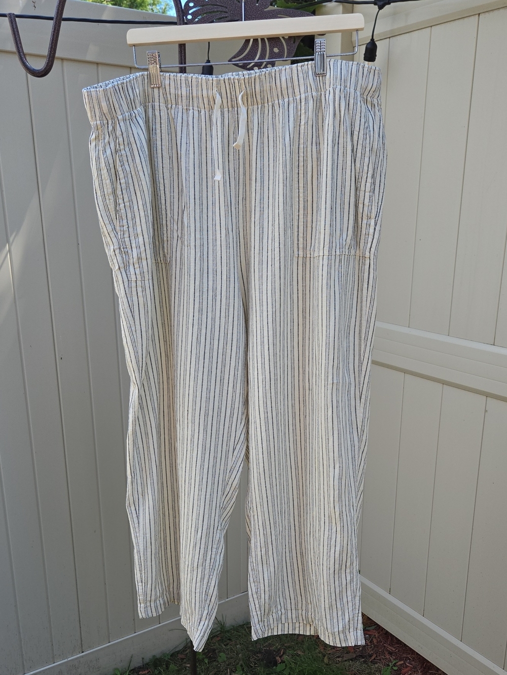 Lucky Brand Cream Striped Drawstring Trousers